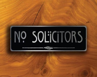Brushed Silver No Solicitors Sign, Weatherproof Outdoor Door Plaque, No Callers Signage