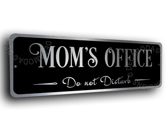 Mom's Office Door Sign: Brushed Silver Metal, Personalized Plaque