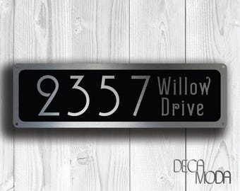 Weatherproof Brushed Silver Address Sign with Street Number and Name