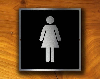 Modern Women's Restroom Sign: Brushed Silver, Durable Aluminum
