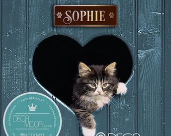Placa personalizada com o nome do seu gato: acabamento em metal cor de cobre escovado
