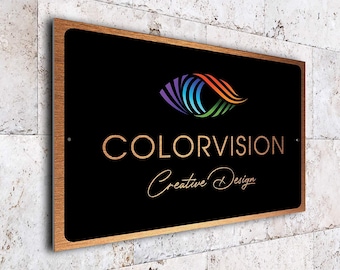 Custom Fade Resistant Business Sign, Full Color Brushed Aluminum Office Plaque
