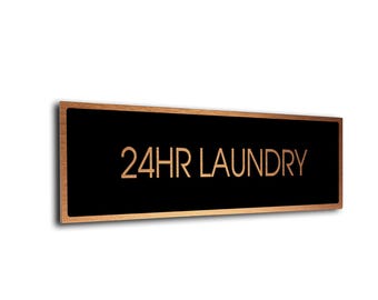 24Hr Laundry Sign - Modern Brushed Metal Door Sign