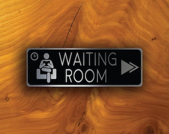 Waiting Room Sign: Brushed Silver Metal, Office Decor