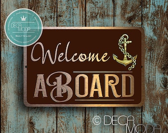 Welcome Aboard Boat Sign: Brushed Bronze & Copper Finish