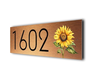 Sunflower Address Sign: Custom Brushed Metal House Number