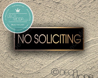 No Soliciting Sign, Brushed Aluminum, Copper Black Finish, No Soliciting Door Sign, No solicitors, Front Door Sign, No soliciting Signs