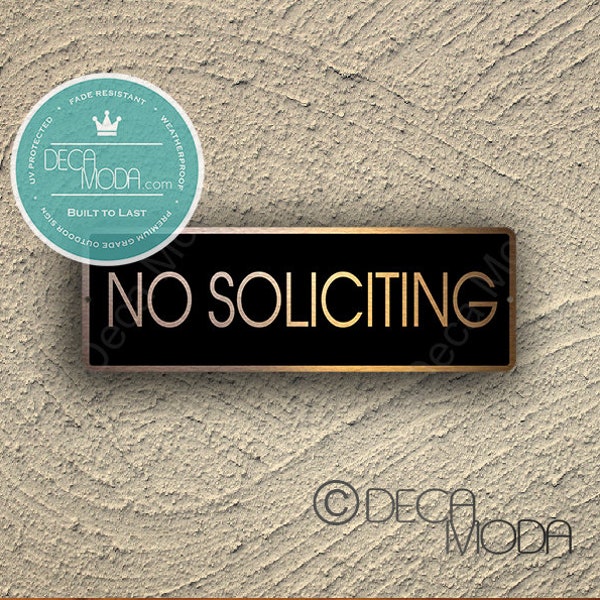 No Soliciting Sign, Brushed Aluminum, Copper Black Finish, No Soliciting Door Sign, No solicitors, Front Door Sign, No soliciting Signs