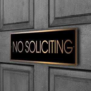 No Soliciting Sign, Brushed Aluminum, Copper Black Finish, No Soliciting Door Sign, No solicitors, Front Door Sign, No soliciting Signs
