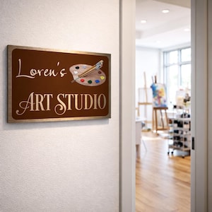 Personalisiertes Art Studio Zeichen: gebürstetes Kupfermetall-Finish, Geschenk für Künstler