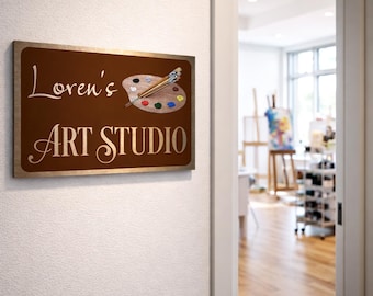 Personalized Art Studio Sign: Brushed Copper Metal Finish, Gift for Artists
