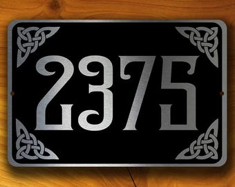Personalized Celtic Address Sign: Brushed Silver Outdoor Plaque