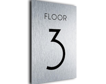 Custom Brushed Silver Floor Level Sign: Modern Wayfinding