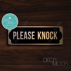Brushed Copper "Please Knock" Sign: Indoor/Outdoor Door Sign (9x3 inches)