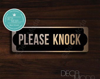Brushed Copper "Please Knock" Sign: Indoor/Outdoor Door Sign (9x3 inches)