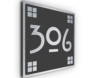 Craftsman House Number Sign: Brushed Aluminum Outdoor Plaque