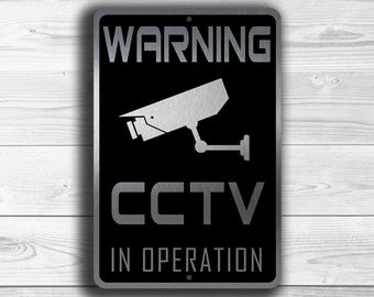 CCTV Surveillance Sign: Brushed Silver Metal, Weatherproof Security