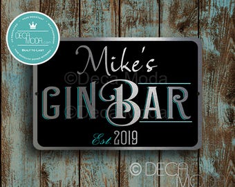 Custom Gin Bar Sign: Brushed Silver Finish, Personalized Decor