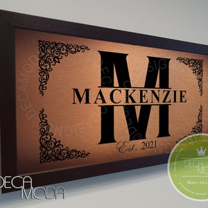 PERSONALIZED FAMILY NAME Sign, Family Name Sign, Custom Family Name Signs, Brushed Metal Finish, Wood Frame, Surname, Custom Family Name