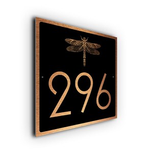 Dragonfly House Number Sign: Brushed Aluminum Outdoor Plaque