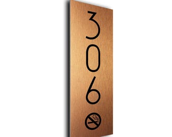 Vertical No Smoking Room Signs. Copper No Smoking Room Numbers for Hotels, Apartments, Condos. Double sided tape for easy install, Copper