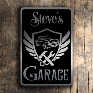 PERSONALIZED GARAGE SIGN, Car Garage, Custom Garage Signs, Garage Plaque Sign, Brushed Aluminum Plaque, Custom Car Repair Garage Sign, Signs