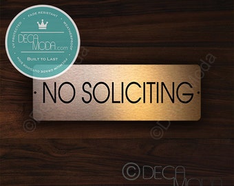 No Soliciting Sign, Brushed Aluminum, Copper Finish, Solicitation, Copper No soliciting, No solicit, Front door Sign, Classsy No soliciting