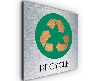 Brushed Metal Recycle Bin Sign: Weatherproof Aluminum Plaque
