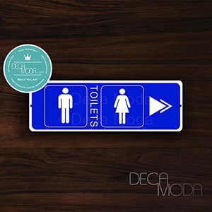 Cartello Deca Moda Unisex Toilets Right, Cartelli per attività commerciali, Cartelli per servizi igienici, Cartelli aziendali, Cartelli per porte di servizi igienici, 12 x 4 pollici
