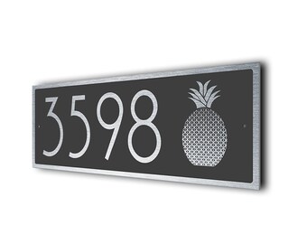 Pineapple Address Sign: Custom House Number, Brushed Metal