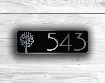 Tree House Number Sign, Weatherproof Brushed Silver Address Plaque for Outdoor Entrances