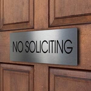 Letrero de no solicitar, aluminio cepillado, acabado plateado, solicitud, plata, no solicitar, letrero para puerta de entrada, elegante, no solicitar