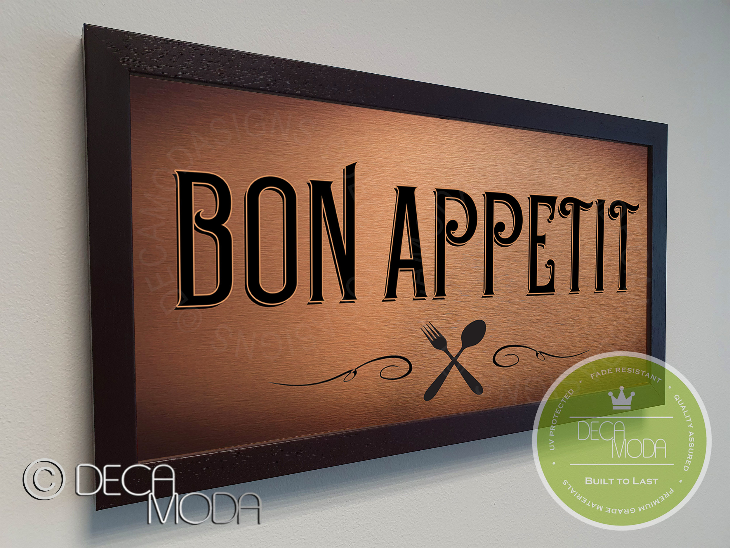 BON APPETIT, Bon Appetit Sign, Bon Appetit Signs, Kitchen Sign, Kitchen Decor, Brushed Metal Finish, Wood Frame, Kitchen Signs, Bon Appetit