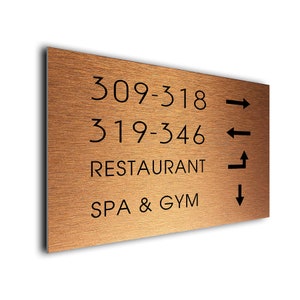 Hotel Directory Signs, Durable sign, Brushed Mild Copper Finish, Hotel Sign, Your Text Sign, Custom Hotel Signs, Custom Hotel Directory Sign