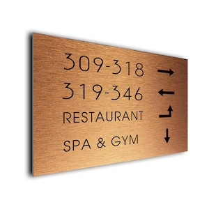 Hotel Directory Signs, Durable sign, Brushed Mild Copper Finish, Hotel Sign, Your Text Sign, Custom Hotel Signs, Custom Hotel Directory Sign