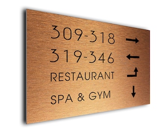 Hotel Directory Signs, Durable sign, Brushed Mild Copper Finish, Hotel Sign, Your Text Sign, Custom Hotel Signs, Custom Hotel Directory Sign