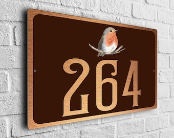 Custom Address Sign: Bronze & Copper Finish, Robin Accent