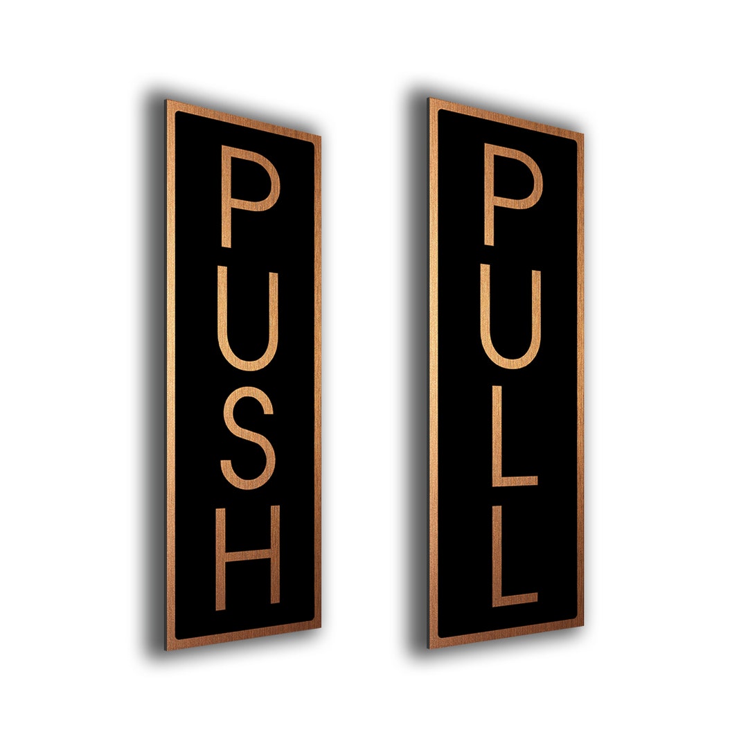 Push Pull Plate, Set of 2, Door Push Pull Signs, Brushed Metal Finish