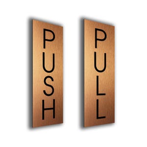 Brushed Copper Push Pull Door Sign Set: Metal Business Signs