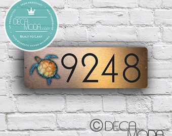 TURTLE ADDRESS SIGN,  Outdoor Number Sign, Weatherproof Signs, Brushed Copper or Steel Finish, Turtle Door Numbers, Turtle Address Sign