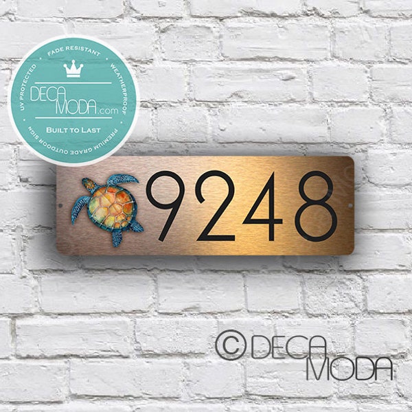 TURTLE ADDRESS SIGN,  Outdoor Number Sign, Weatherproof Signs, Brushed Copper or Steel Finish, Turtle Door Numbers, Turtle Address Sign