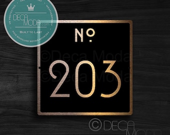 Custom Room Signs | Hotel Room Numbers | Apartment Numbers | Black and Copper Finish | Contemporary Design | Hotel Decor