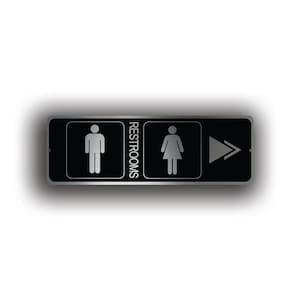 Brushed Silver Restroom Directional Sign: Modern Aluminum Plaque