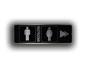 Brushed Silver Restroom Directional Sign: Modern Aluminum Plaque