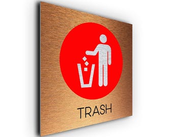 Brushed Metal Trash Bin Sign: Weatherproof Aluminum Composite