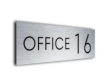 Brushed Aluminum Custom Office Number Sign: Modern Business Decor