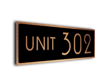Placa de porta personalizada com número de unidade, em alumínio escovado, autoadesiva.