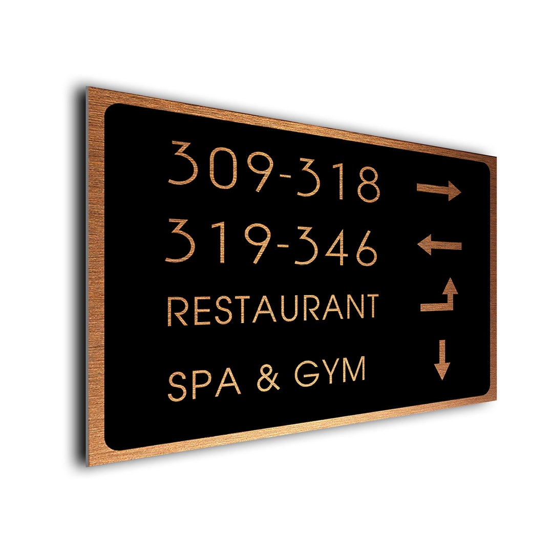 Directory Signs for Hotels, Directory Sign, Brushed Mild Copper Finish