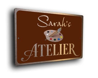 Personalized Atelier Sign: Brushed Bronze Art Studio Decor