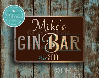 Personalized Gin Bar Sign: Brushed Bronze Copper Finish
